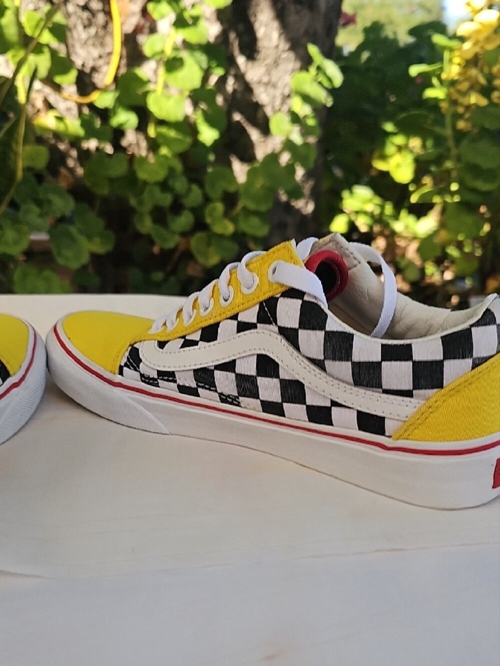 Vans Womens Checkerboard Low Top Sneakers - Yellow/Black/White - Picture 9 of 13